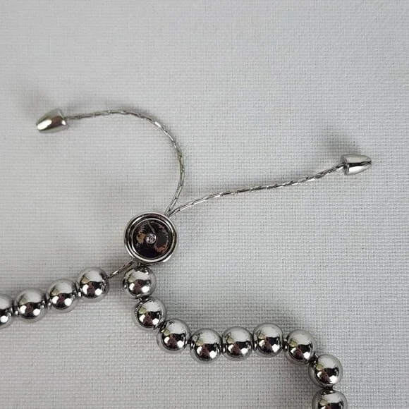 Silver Beaded Rhinestone Metallic Adjustable Bracelet - Picture 4 of 4
